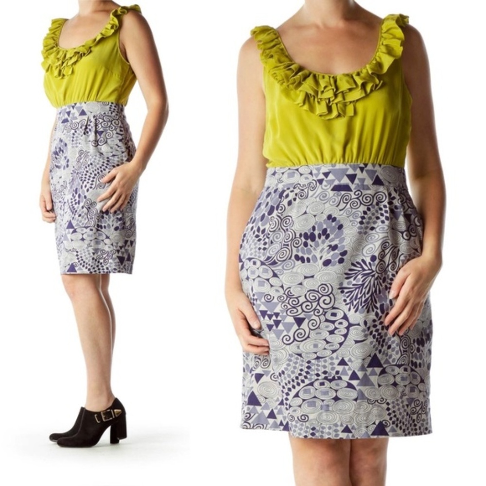 Anthropologie Maeve Yellow Blue Ruffle Dress